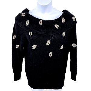 VINTAGE E.M.T. ON/OFF SHOULDER BEADED LEAF SILK ANGORA SWEATER - M